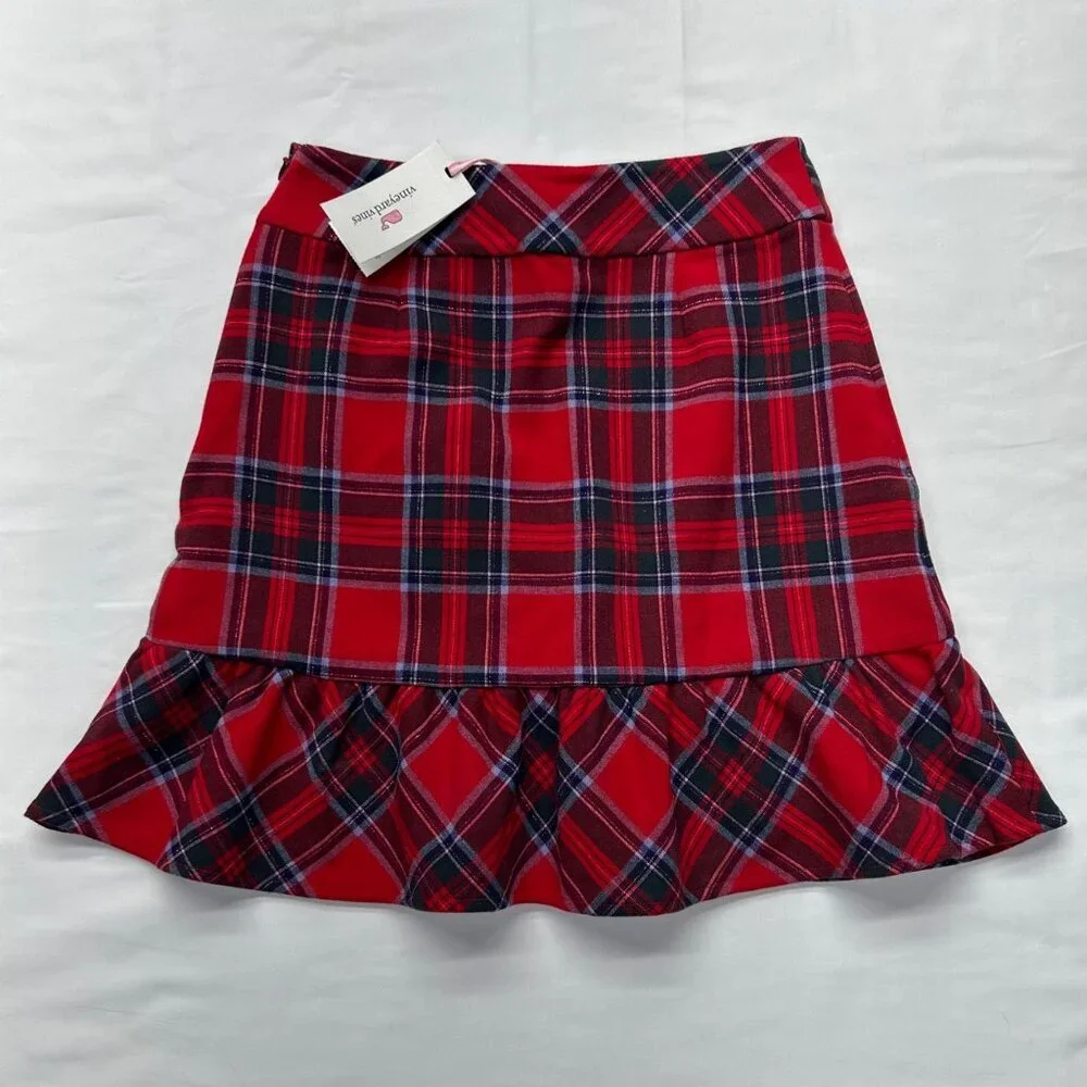 Vineyard Vines Nantucket Lurex Tartan Red Ruffle Skirt NWT Size 00 - Picture 2 of 15